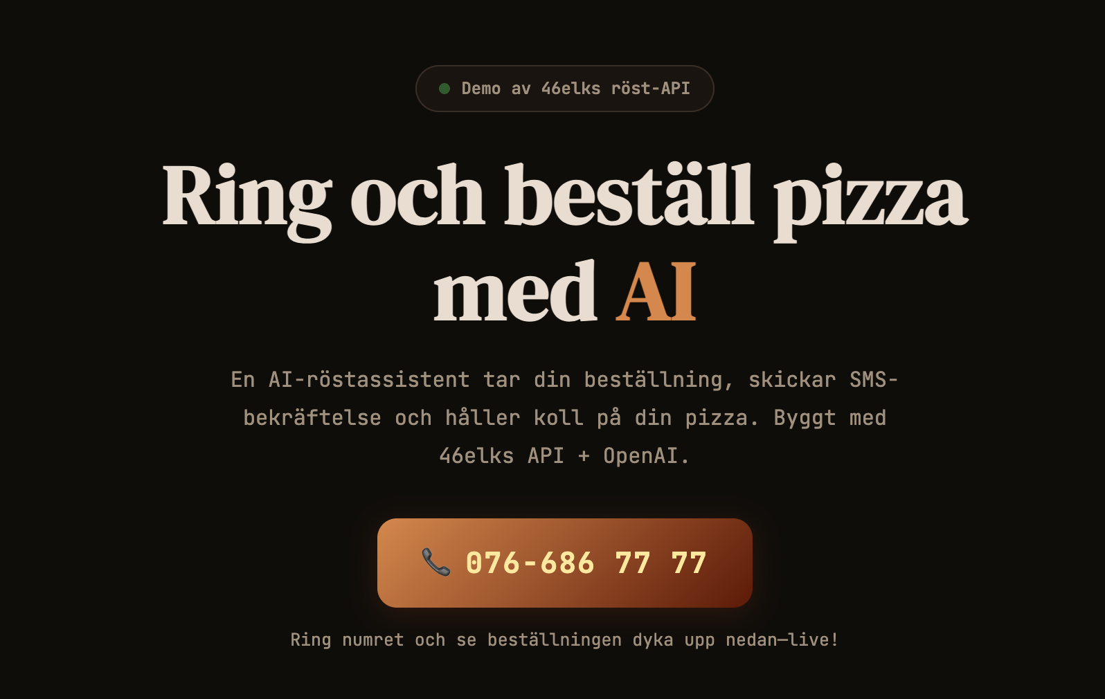 Pizza demo – ring och beställ pizza med AI