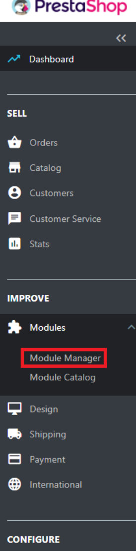 Illustrating the sidebar in which you should select the option 'modules manager'.