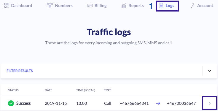 show call logs in your account dashboard